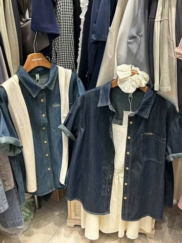 LEN1992 SƠMI JEAN QC THÊU CHỮ (NHẠT)