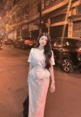 TQ4081-Set thêu hoa nổi, áo + CV dài viền lazer CC Trắng