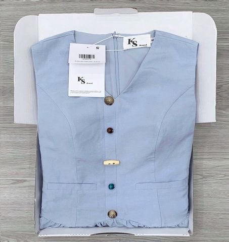 KS0527 - Đầm Phom Suông Phối Nút Kiểu Màu Xanh Dương