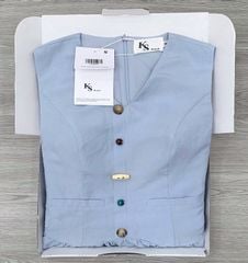 KS0527 - Đầm Phom Suông Phối Nút Kiểu Màu Xanh Dương