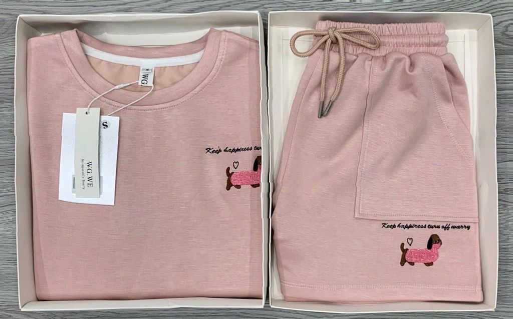 KS0531 - Set Thun Lạnh Hình Thêu Puppy Màu Hồng