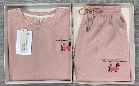 KS0531 - Set Thun Lạnh Hình Thêu Puppy Màu Hồng
