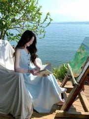 KS0527 - Đầm Phom Suông Phối Nút Kiểu Màu Xanh Dương