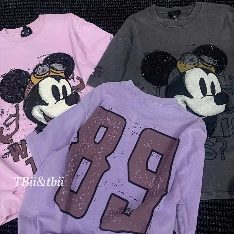 LEN2207 ÁO THUN MICKEY 89 KẾT CƯỜM (XÁM)