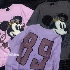LEN2207 ÁO THUN MICKEY 89 KẾT CƯỜM (XÁM)
