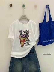 LEN2186 ÁO THUN IN PIZZA (TRẮNG)