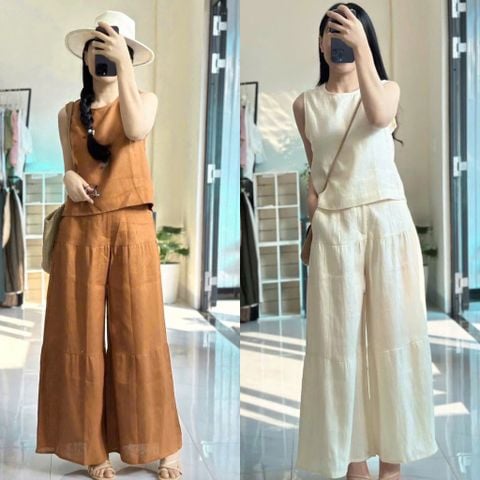 VGU9908 SET ÁO CỘC TAY QUẦN DÀI (KEM)