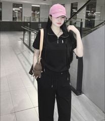 TB7998 SET THỂ THAO THÊU NGỰA, QUẦN DÀI (ĐEN)