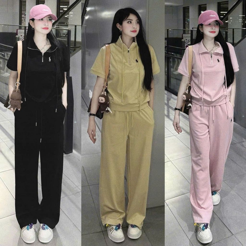 TB7998 SET THỂ THAO THÊU NGỰA, QUẦN DÀI (ĐEN)