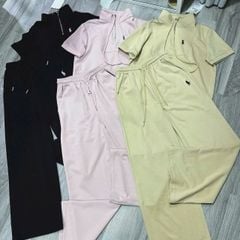 TB7998 SET THỂ THAO THÊU NGỰA, QUẦN DÀI (ĐEN)