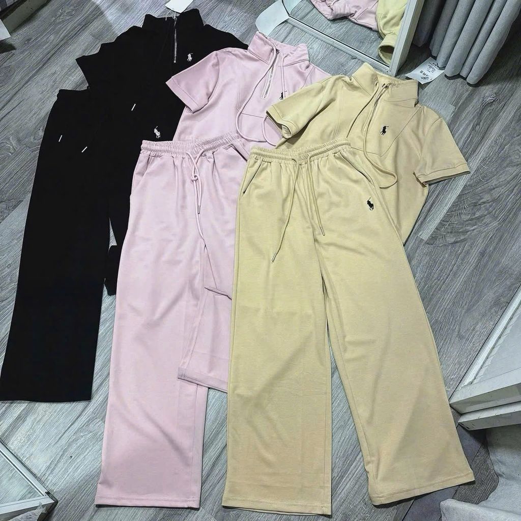 TB7998 SET THỂ THAO THÊU NGỰA, QUẦN DÀI (ĐEN)