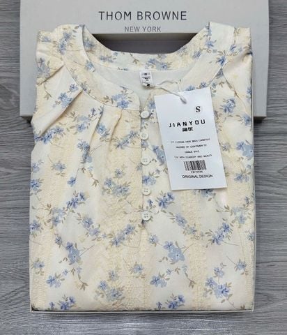 TB7959 ÁO XÔ THÊU HOA NHÍ (XANH)