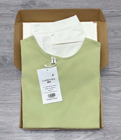 TB7992 SET ÁO CỘC TAY XANH, QUẦN DÀI TRẮNG