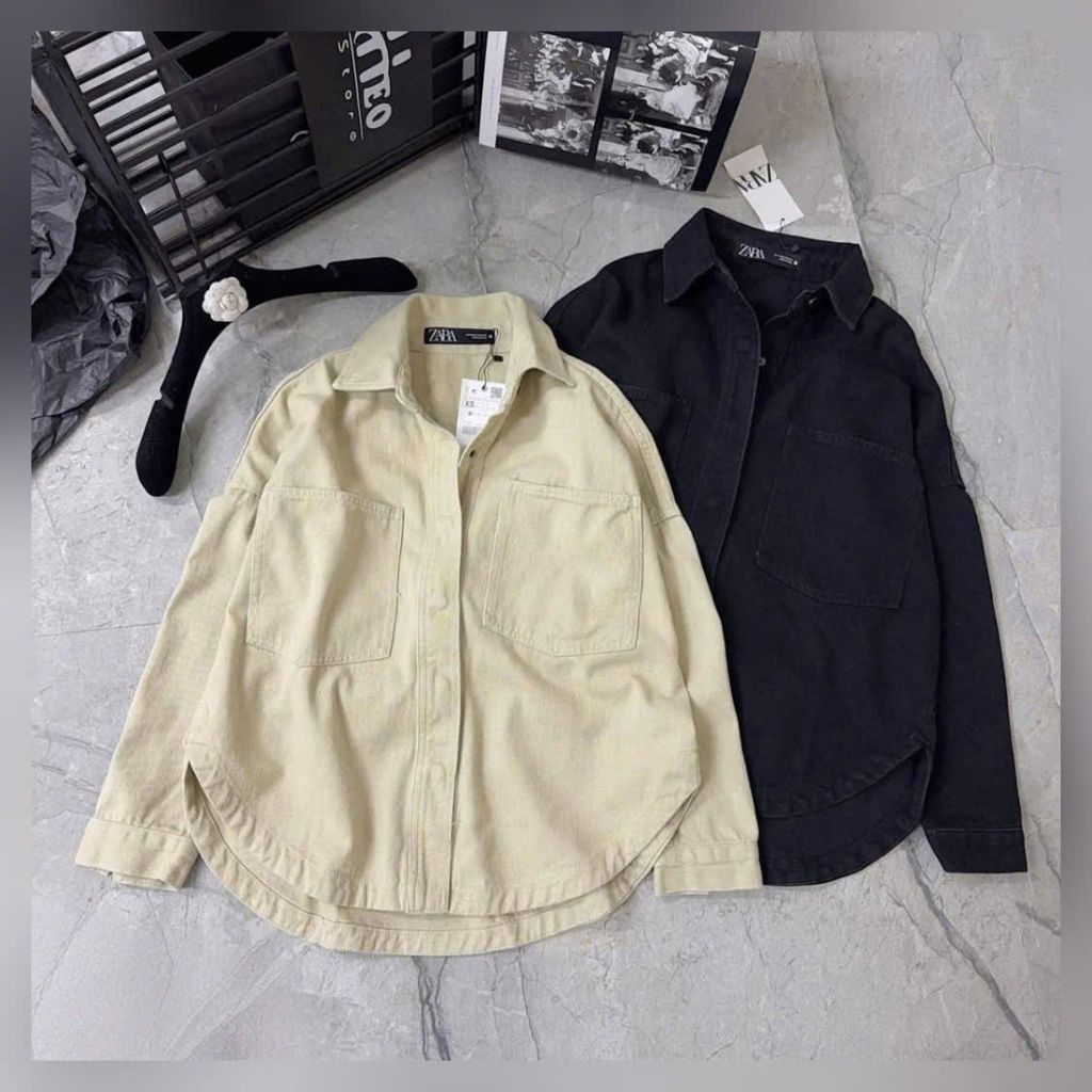 VGU9944-Áo sơ mi jean phối túi Đen (áo lẻ)