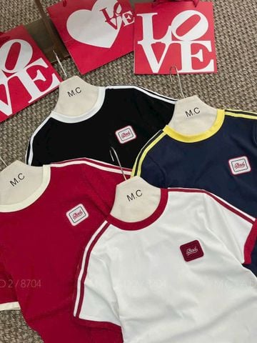 LEN2287 ÁO THUN TAG THÊU PHỐI VIỀN (ĐỎ)