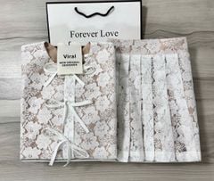 VRA0536 SET ÁO REN HOA ĐÍNH NƠ, CV XẾP LI