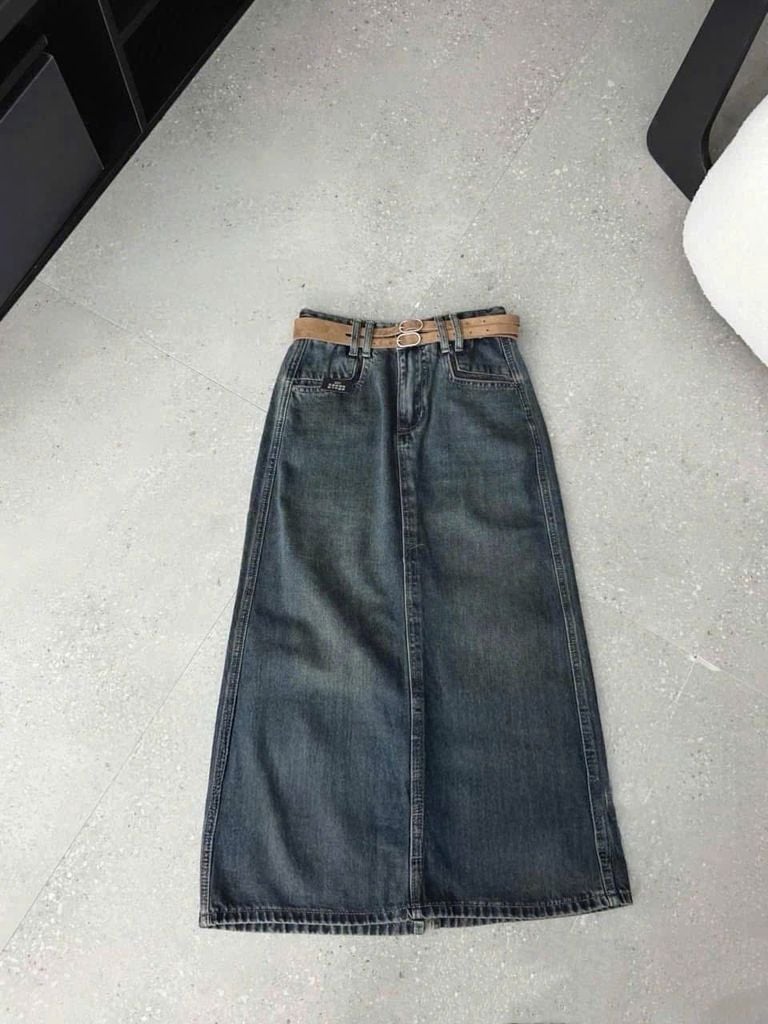 TB8019-Chân váy Jean dài Xanh Đậm (ko kèm nịt)