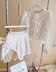 VRA0536 SET ÁO REN HOA ĐÍNH NƠ, CV XẾP LI