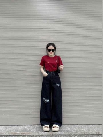 VGU9956-Quần jean dài rách gối Xanh Đậm (quần lẻ)