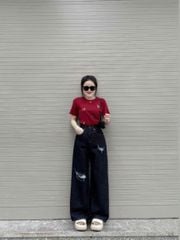 VGU9956-Quần jean dài rách gối Xanh Đậm (quần lẻ)