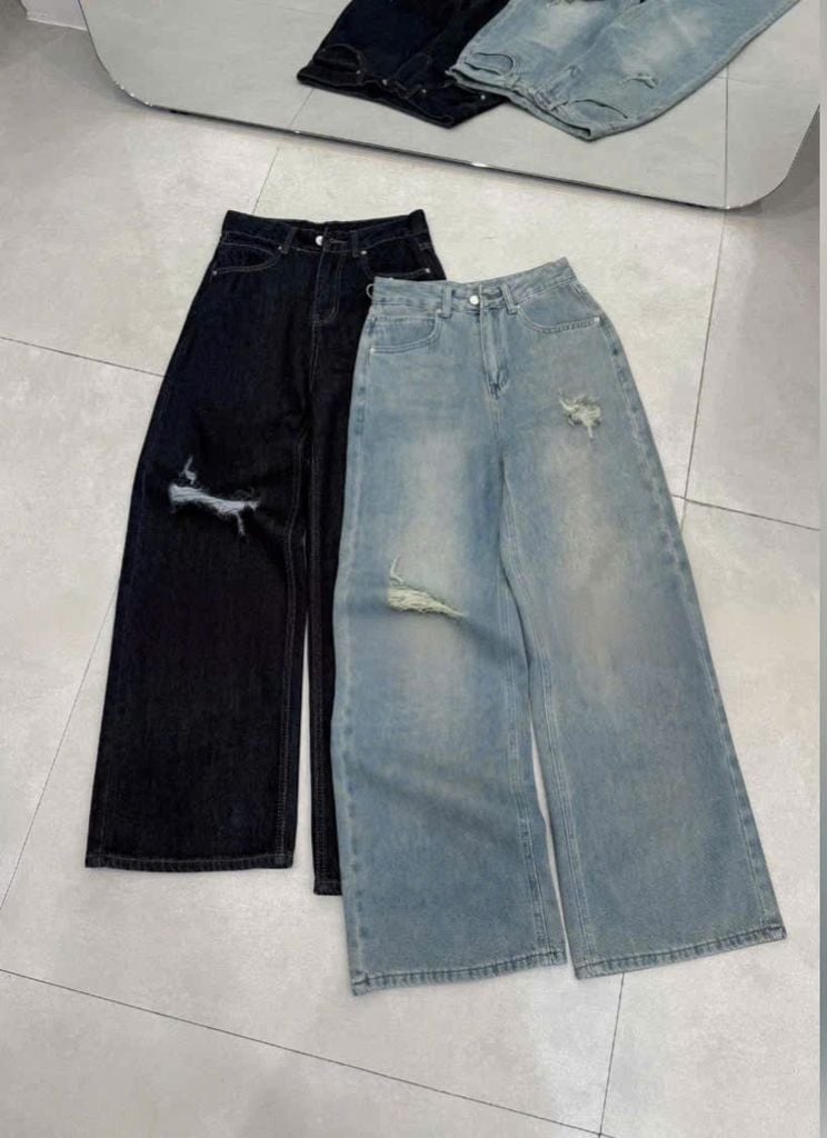 VGU9957-Quần jean dài rách gối Xanh (quần lẻ)