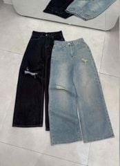 VGU9956-Quần jean dài rách gối Xanh Đậm (quần lẻ)