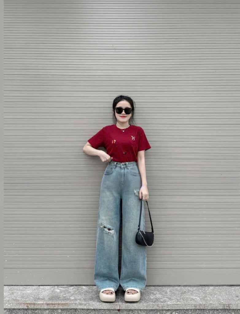 VGU9957-Quần jean dài rách gối Xanh (quần lẻ)