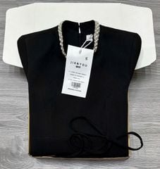 TB7930-Đầm dài viền cổ kết ngọc Đen