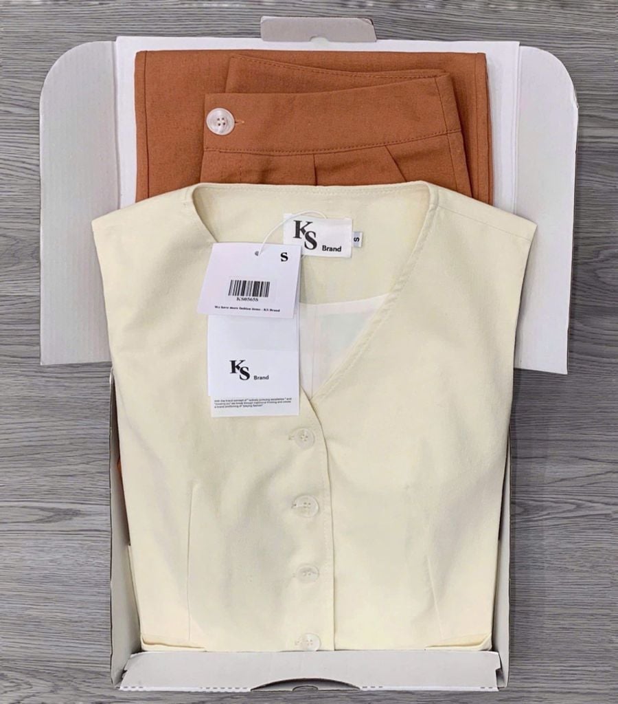 KS0565 - Set Linen Áo Gile, Quần Suông
