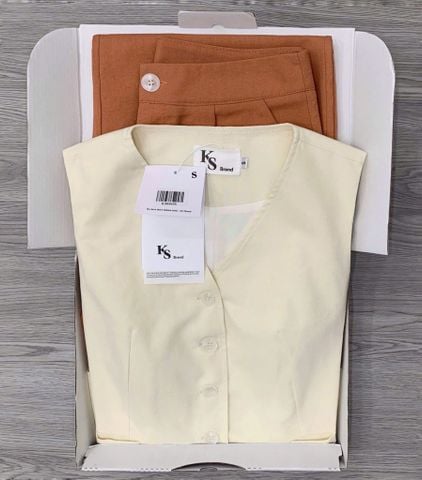 KS0565 - Set Linen Áo Gile, Quần Suông