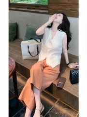 KS0565 - Set Linen Áo Gile, Quần Suông