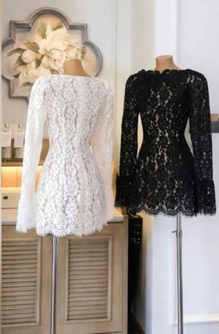 VGU9971 - Đầm Ren Tay Loe Màu Đen + Kèm Tag Hoa