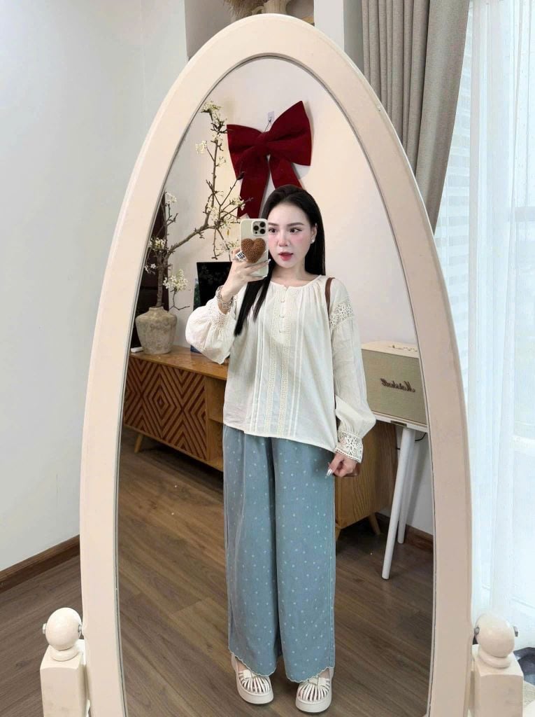 TQ4127 - Set CC Áo Kiểu Tay Dài + Quần Chấm Bi