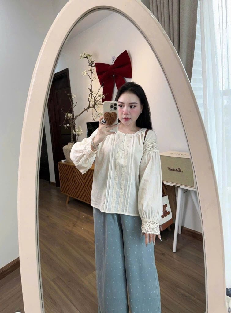 TQ4127 - Set CC Áo Kiểu Tay Dài + Quần Chấm Bi