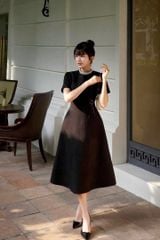 TB7930-Đầm dài viền cổ kết ngọc Đen