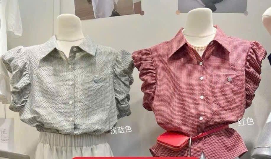 LEN2362 SƠMI TAY BÈO TÚI ĐÍNH TAG (XANH)