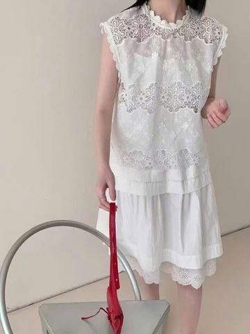 LEN2342 ÁO REN HOA CỘC TAY
