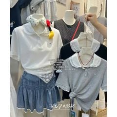 LEN2343 ÁO POLO CỔ VIỀN REN TAG MIU (TRẮNG)