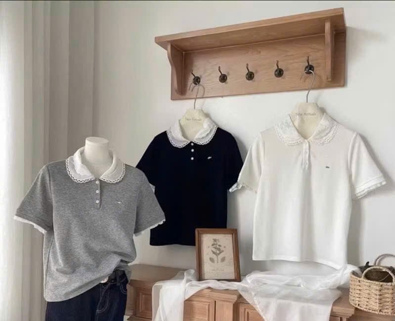 LEN2343 ÁO POLO CỔ VIỀN REN TAG MIU (TRẮNG)