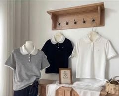 LEN2343 ÁO POLO CỔ VIỀN REN TAG MIU (TRẮNG)