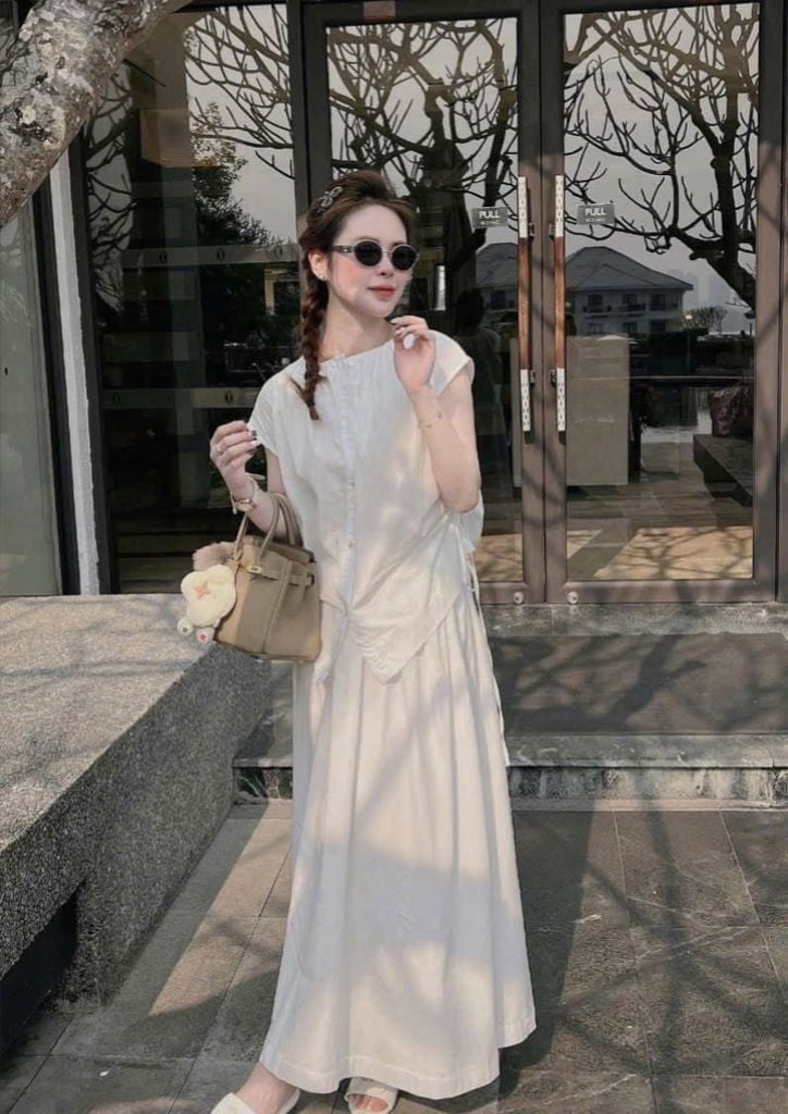 VGU9984-Set basic áo tay liền, CV dài Trắng