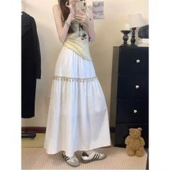 LEN2469 Chân váy tầng kết hạt (TRẮNG)