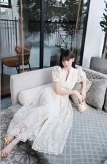 VGU0007 ĐẦM HOA THÊU TK TAY PHỒNG (KEM)
