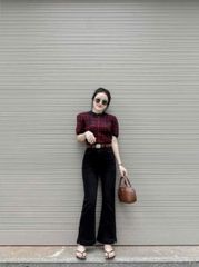 VGU0010-Quần Jean ống loe xẻ gấu Đen (quần lẻ-ko nịt)