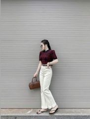 VGU0010-Quần Jean ống loe xẻ gấu Đen (quần lẻ-ko nịt)