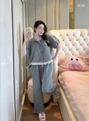 VGU0008-Set chấm bi, áo cổ sen viền ren, quần dài Xanh