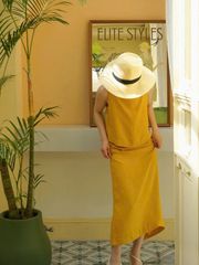 VGU0013-Set áo cổ vuông, CV dài Vàng