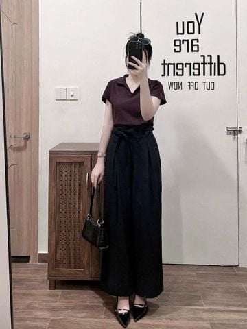 TQ4135-Quần suông kèm dây cột eo Đen (quần lẻ)