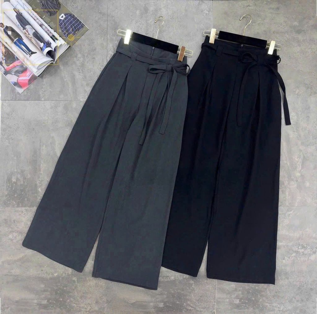 TQ4135-Quần suông kèm dây cột eo Đen (quần lẻ)