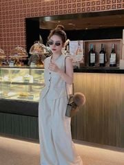 TQ1768-Set linen áo gile, quần dài Kem